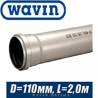 Труба ПВХ раструбная 110x2,6x2000, серая, Wavin Optima 24346099
