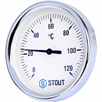 SIM-0003-805015 STOUT Термометр биметаллический с погружной гильзой. Корпус Dn 80 мм, гильза 50 мм, резьба с самоуплотнением 1/2", 0...120°С