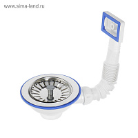 E155 Перелив для мойки 3 1/2" (112 мм) с нерж. сеткой прямоуг. (винт, шток, ручка- латунь) UNICORN